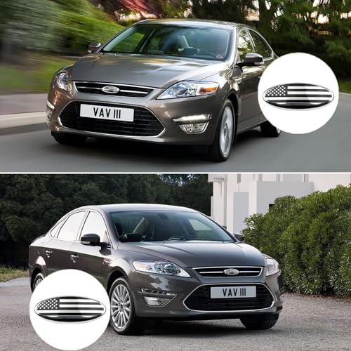 Image of 4.5 Inch American Black Flag Emblem for Ford Front Grille Rear Tailgate Emblem, Oval Badge Compatible with Edge /Escape /Explorer /Expedition /Sport Trac(4.5 inch Silver)
