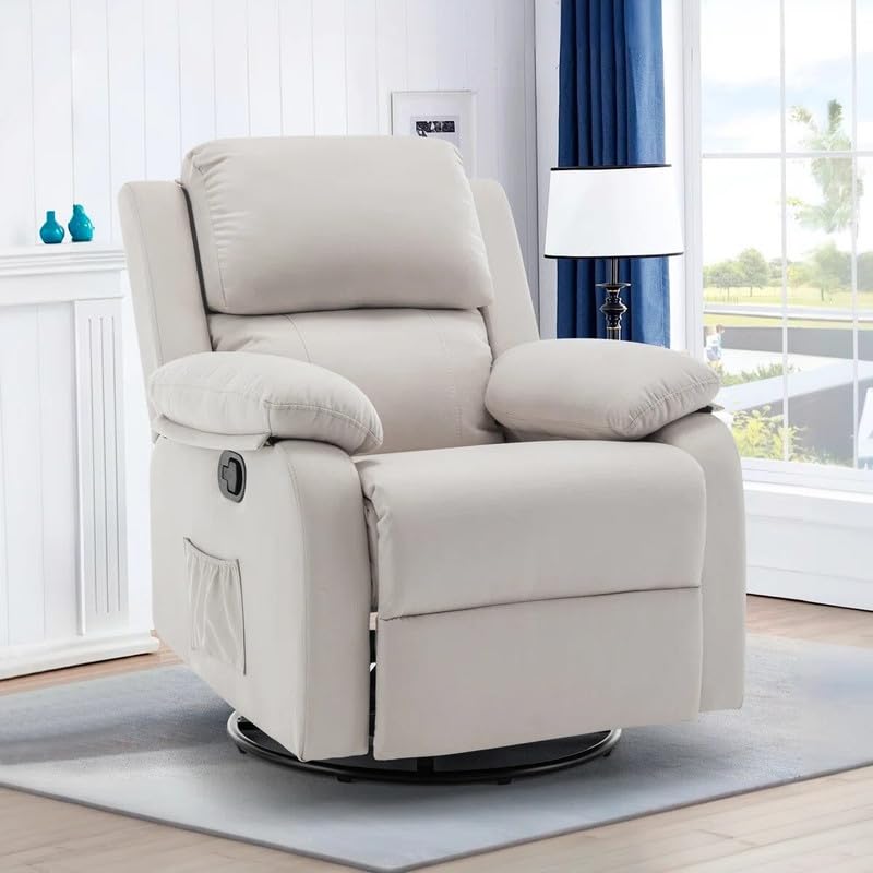 Image of Recliner Chair,Manual Recliner, 360 Swivel Recliners for Small Spaces,Rocker Recliner with Side Pockets Chairs for Living Room, Bedroom, Nursery, Beige