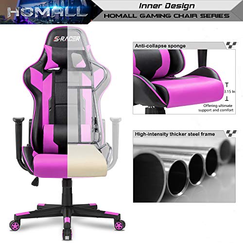 Homall Gaming Chair, Office Chair High Back Computer Chair Leather Desk Chair Racing Executive Ergonomic Adjustable Swivel Task Chair with Headrest and Lumbar Support (Violet)
