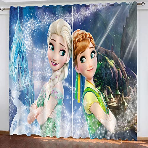 DDONVG La Reine des Neiges Rideaux Occultants - Ensembles Anime Anna Elsa Princesse Olaf Rideaux Olaf Rideaux pour Décoration Chambre d'enfant Salon Chambre (6,100 x 140 cm (l x H) / 50 x 140 cm x 2)