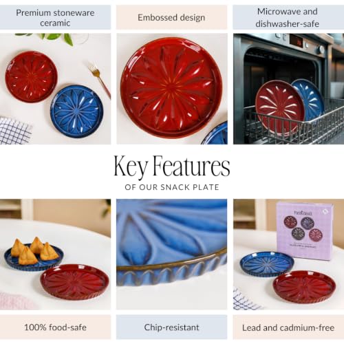 Image of Nestasia Ceramic Snack Plate Set of 2 (19cm Each) - Small Round Serving Plate for Desserts, Starters & Salad | Microwave & Dishwasher Safe, 100% Food Safe & Chip Resistant (3D Flower Embossed)
