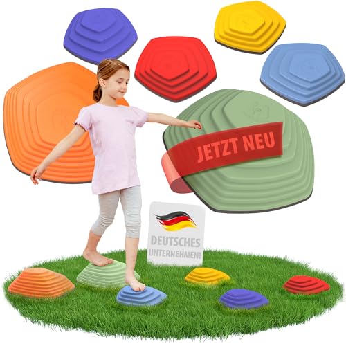 Balanciersteine für Kinder - fördert Gleichgewicht, Balance & Koordination - 6er Set für Indoor & Outdoor - tolles Bewegungsspiel & Motorikspielzeug - Stapelsteine - Flusssteine - Stepping Stones