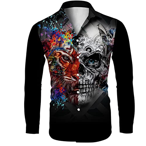 GO2NAATI Heren Shirt Lange Mouw Oversize Shirt Losse Oversize Mens Fashion Horror Skull Print Shirt Mens Lange Mouw Vest Shirt - Afbeelding 4