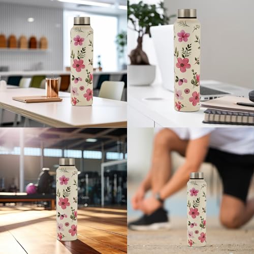Image of EB-Everything Beautiful Stainless Steel Water Bottle 1 Litre Leakproof in Printed Funky Flower Design Ideal for Adults Kids Boys and Girls For Home Office School Gym 1 ltr (Funky Flower)