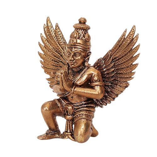 Image of Brass Garuda Idol Mini Murti for Home Temple, Office & Car Dashboard | Garuda Statue for Vishnu Pooja, Spiritual Decor & Gifting