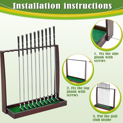 Image of Lenwen Wooden Golf Putter Stand Golf Club Holder Stand Wooden Display Rack Floor Display Rack Club Organizer for Storage Sports Indoor Home Office Simulator Garage