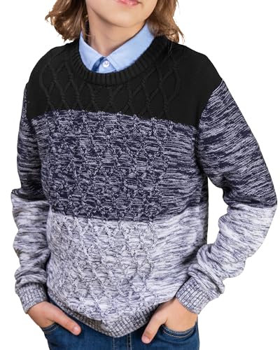 Image of BOBOYOYO Boys Sweaters 100% Cotton Cable Knit Kids Sweater Striped Pullover
