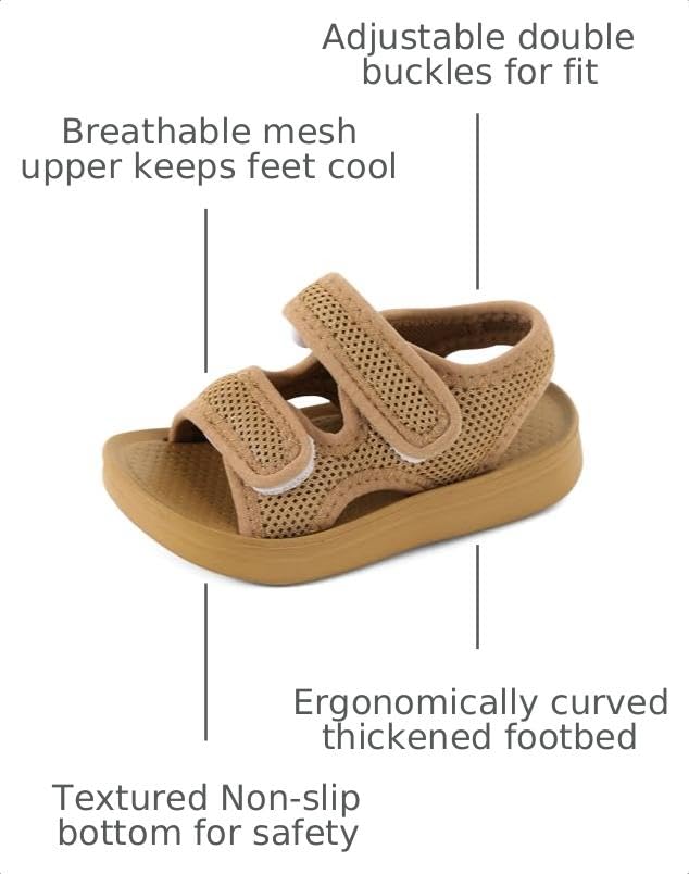 Image of MK MATT KEELY Unisex Kids Summer Slide Sandals Baby Comfort Anti-Slip Open Toe Adjustable Walking Beach Shower Shoes for Boys Girls