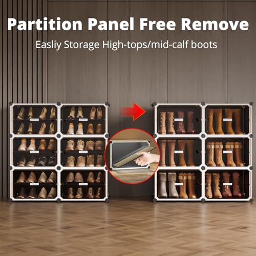 Image of MAGINELS 6-Tier Shoe Rack,Expandable Plastic Shoe Cabinet. Shoe Storage with Door,Entryway, Closets, Hallway, and Bedroom.Accommodates Up to 24 Pairs of Shoes.Grey (3 by 10-(60 Pairs))