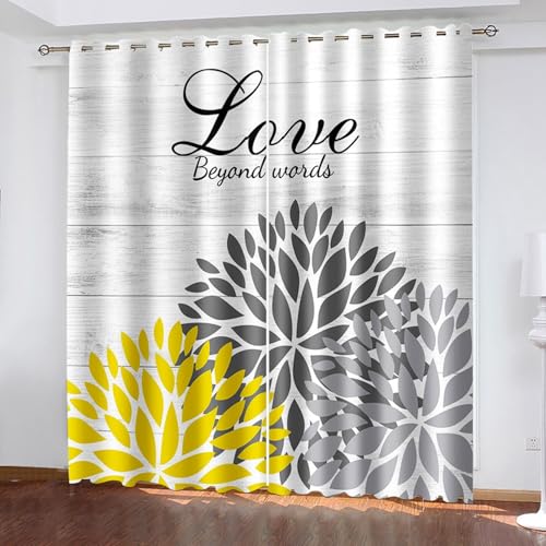 Musihy Juego de cortinas de dormitorio de 2 paneles, fondo de tablero de madera de 52 x 84 pulgadas y pétalos de flores, oscurecimiento de la habitación y ahorro de energía para dormitorio/cocina