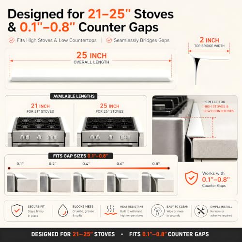 Image of KindGa Stove Side Gap Covers 2 Pack, Silicone Gap Cover and Filler, White | Stove Counter Gap Cover, Oven Side Gap Filler, Kitchen Stove Gap Cover for 0.1 inch-0.8 inch Gaps, Heat Resistant,stove guard