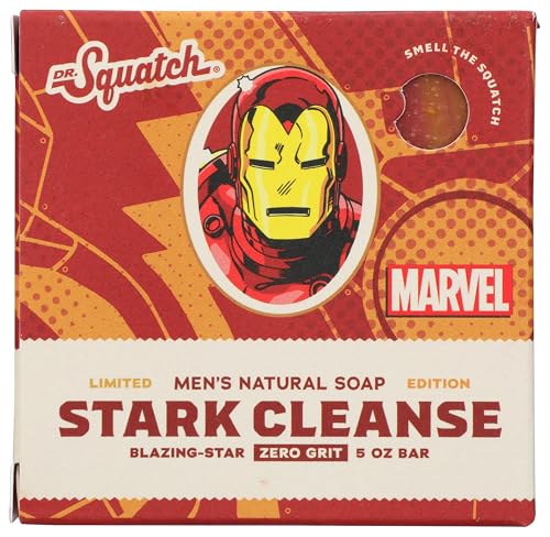 Dr. Squatch All Natural Mens Soap Bar Marvel Stark Cleanse Ironman Limted Edition with Zero Grit Blazing-Star 5oz with Natural Oils