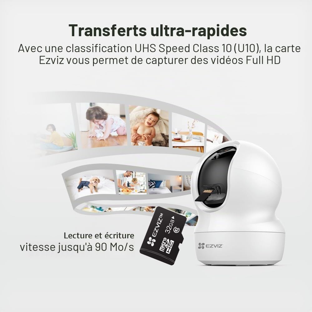 EZVIZ Carte Mémoire Micro SD 32 Go Classe 10 UHS Haute Vitesse pour Caméra, Smartphone, Ordinateur, Caméra de Voiture, Surveillance, Tachygraphe, Table