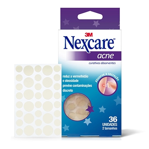 Nexcare, 3M, Adesivo para Acne e Espinha, Transparente com gel hidrocolóide, 36 Unidades