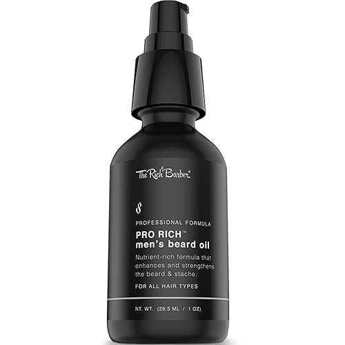 The Rich Barber Pro Rich - Aceite de barba para hombre, 1 onza, suaviza la barba y promueve el crecimiento espeso con aceite de ricino, aceite de