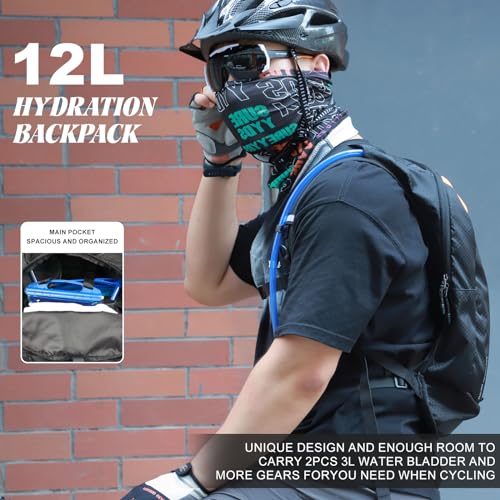 Hydration-Pack-Backpack-with-3L-Water-Bladder-12L-Waterproof-Hydration-Backpack-for-Men-Women-Comfortable-Water-Backpack-for-MTB-Cycling-Hiking-Running-Climbing-Camping
