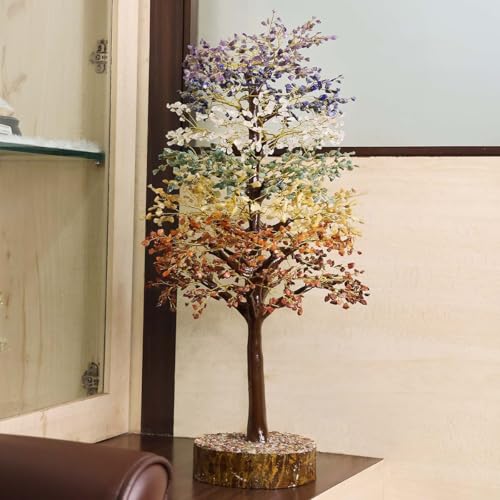 Image of Antique 7 Chakra Crystal Tree of Life 2500 Beads | Seven Chakra Gemstone Bonsai Money Tree for Positive Energy Good Luck | Home Decor Christmas Gift