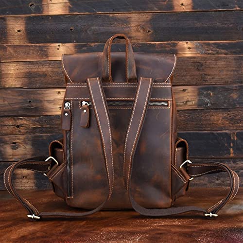 Hiking Rucksack Retro Cowhide Bag Personality Men Backpack Leather Cool Casual Trave,Brown4