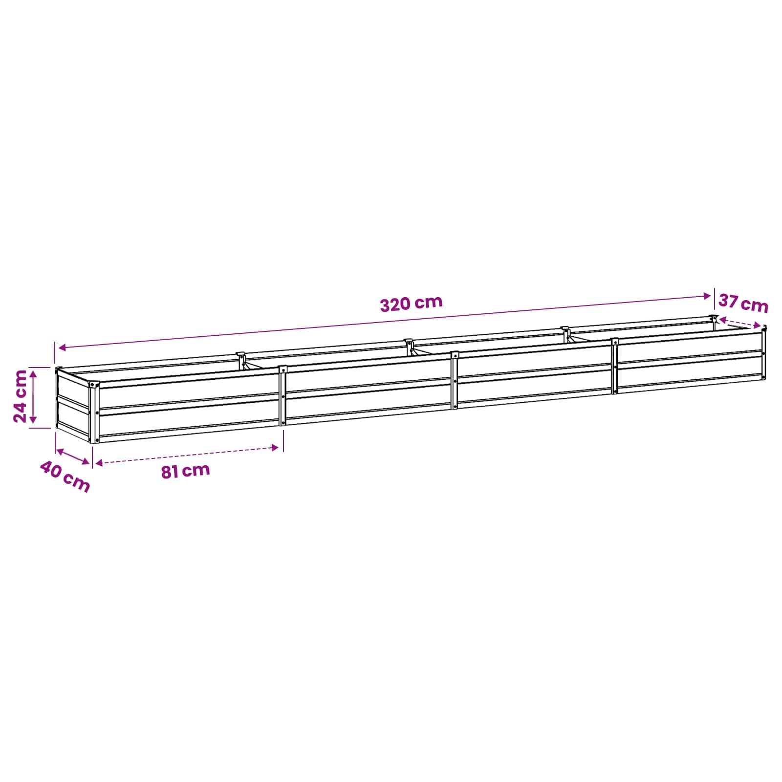 vidaXL Jardin surélevé Noir 320 x 40 x 24 cm Acier laminé à Froid
