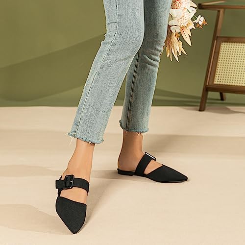 Image of Pointed Toe Mules for Women Flats,Slip On Mules Backless,Wide Width Mules,Mule Slides Flats Sandals