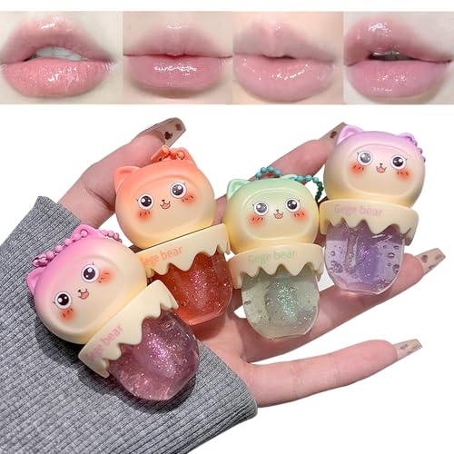 Gireatick 4 Colors Clear Shimmer Lip Gloss Set, Hydrating Lip Glow Oil with Glitter Finish, Fruity...