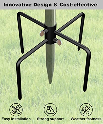 Image of Garbuildman Pole Stabilizer Stand Base with 4 Prongs for Outdoor Bird Feeder Pole, In-Ground Support Applies to 0.74 inch to 1.1 inch Shepherds Hook, Black, 1 Pack, Measure Before Purchase
