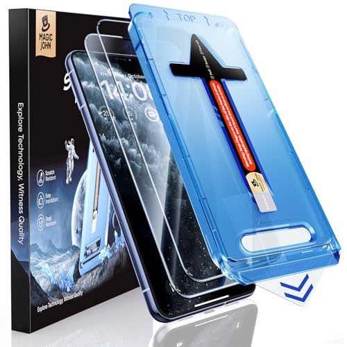 Magic John 2-Pack 5.8-inch Tempered Glass Screen Protector for iPhone 11 Pro, X and XS - Bubble-Free, HD Clear, Auto Dust-Elimination, Case-Friendly