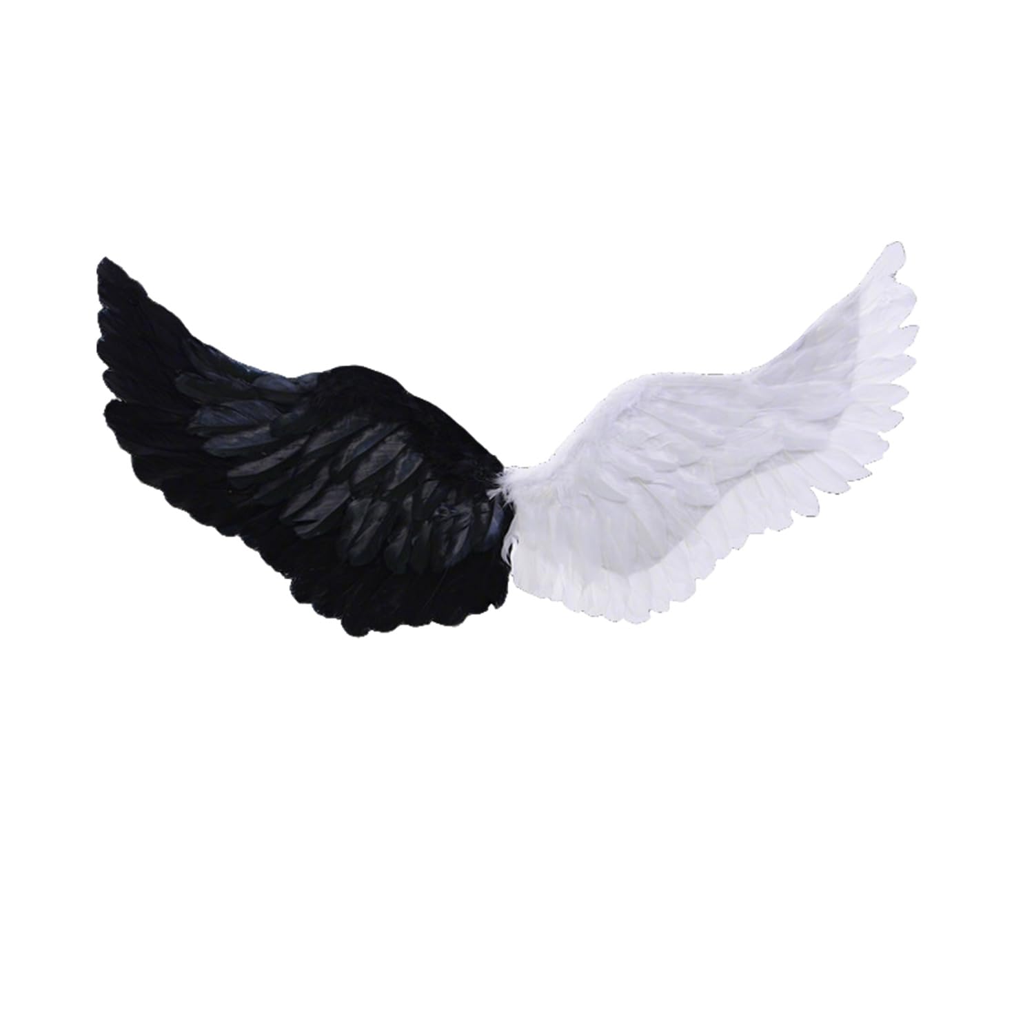 Tudegy Angel Wings,Fairy Wings Outfit Angel Accessories,Feather Wing with Elastic Straps,Fallen Angels Costume Men Women Halloween Costume Accessory (Black+White)