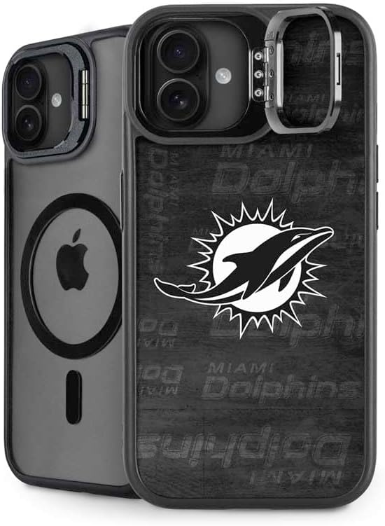 Skinit Kickstand Phone Case Compatible with iPhone 16 - Officially Licensed NFL Miami Dolphins Double Vision Design