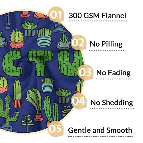 Cactus Throw Blanket - Soft, Fuzzy & Warm - 30x40 Inches Small Blankets for Lap, Crib - Dark Blue Aesthetic Throws Gift for Cactus Lovers