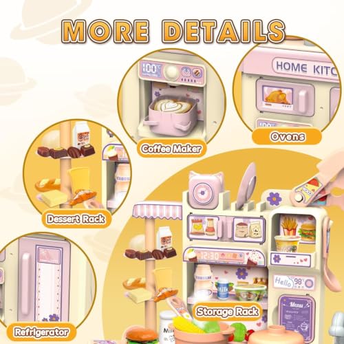 Image of Kids Kitchen Set with Pretend Play Accessories, Water Spray Cooking Effect, Toy Oven, Sink, Storage Shelves & Kitchen Utensils, Role Play Cooking Toy for Boys & Girls (Small Kitchen Set)