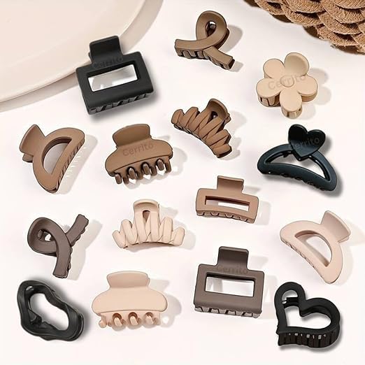 Image of Small Hair Claw Clips for Women & Girls - Matte Nonslip Clamps with Strong Hold for Thick & Thin Hair, Neutral Mini Hair Accessories for Everyday Styling (6 Pcs, Multicolor)