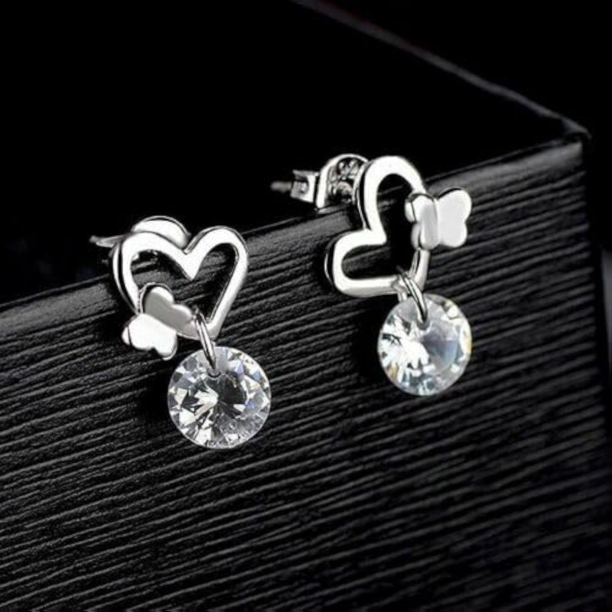 Bling Queen Butterfly Heart Stud Earrings With Crystal