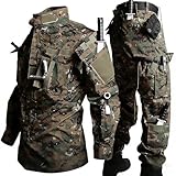 Vynebtrv Russian Camouflage Tactical Suit, Men's Tactical Trouser Combat Jacket Suits, Windproof Spring and Autumn Coat, for Airsoft(Digital Camouflage,X-Small)