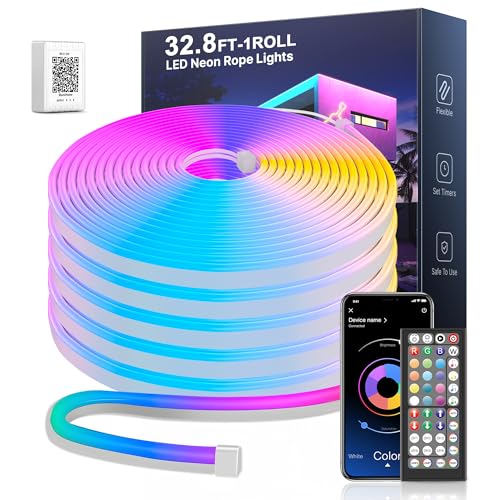 Nexillumi 32.8Ft Neon Led Rope Lights Ip67 Waterproof Led Lights For Bedroom Flexible Led Light Strip With Remote And App Control Rgb Lighting Strip For Indoors Outdoors Bedroom Room Home Decor cover