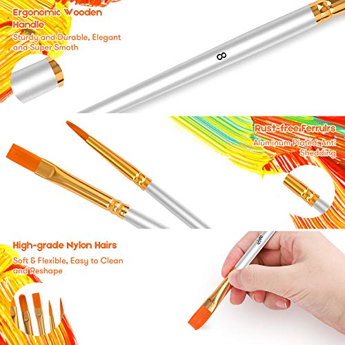 Acrylic Paint Brushes for Canvas Boards Panels Painting, 20 Pcs Purple Art Brush Set for Watercolors, Inks, Gouache, Oil and Tempera, Professional Painting Supplies Set for Artists, Students and Kids