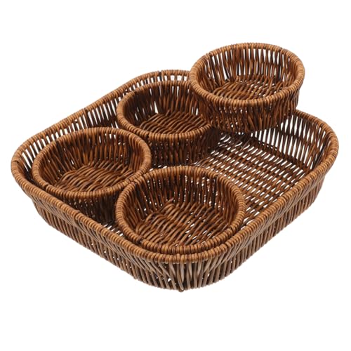 CIYODO 1 Set Rattan Storage Basket Compartments Storage Basket Wicker Bread Basket Sundries Basket Decorative Candy Bowl Miniature Basket Storage Basket for Desktop Light Brown Pp