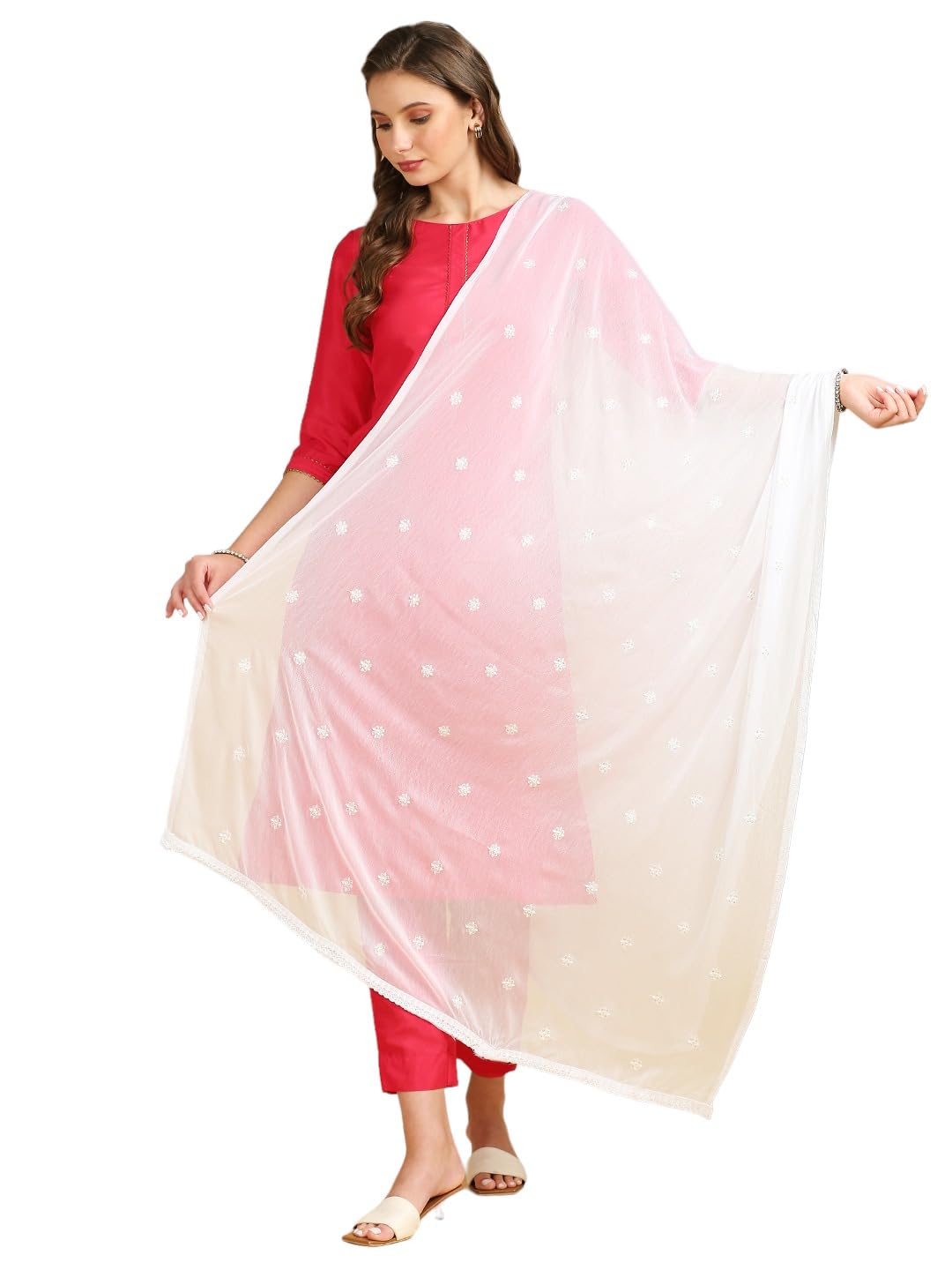 dupatta bazaar Women's Embroidered Chiffon Dupatta with Delicate Sequins-picture-24