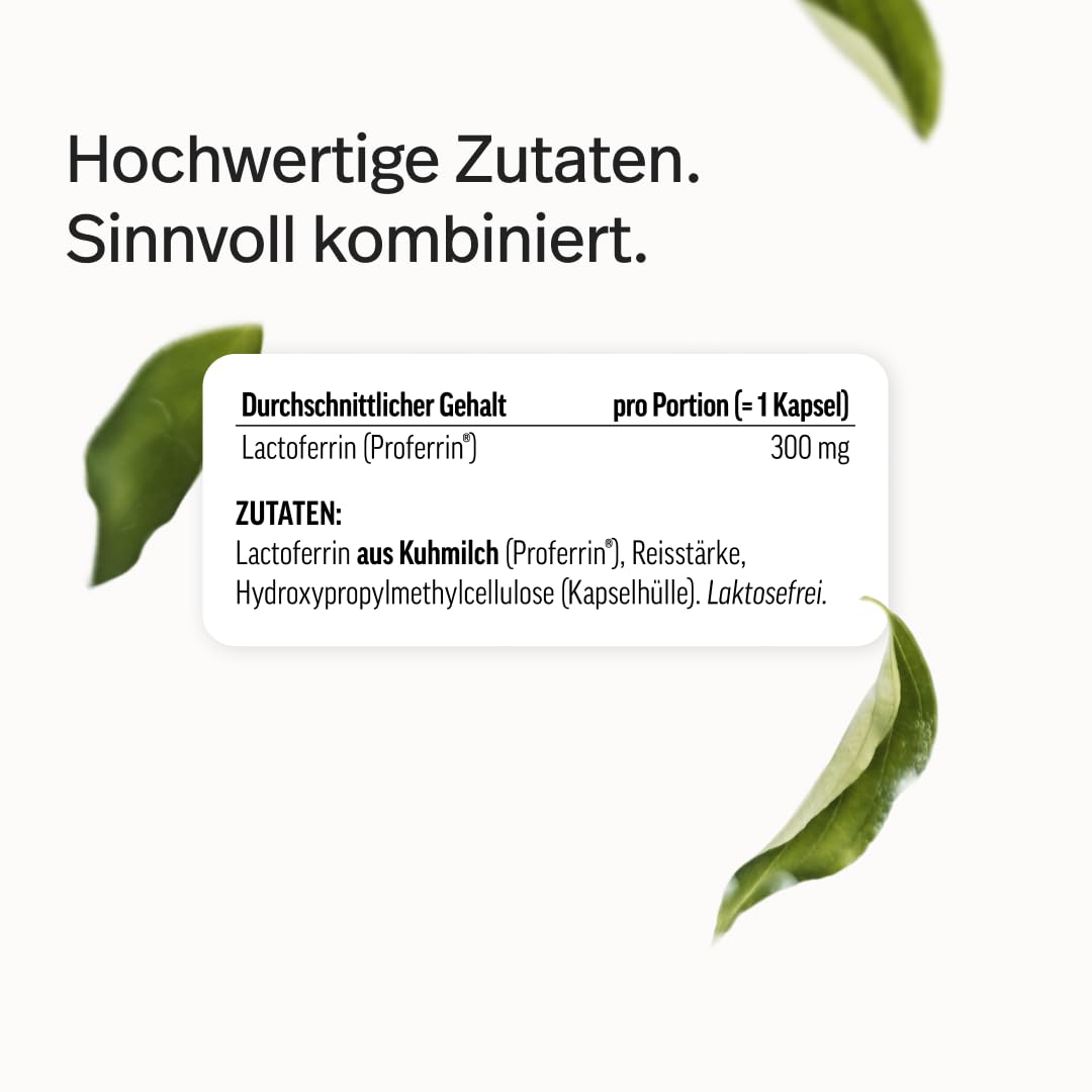 edubily® Lactoferrin - Lactoferrin Kapseln als hochwertiges eisenbindendes Protein - mit Proferrin® Markenrohstoff (>95% Lactoferrin), 300 mg pro Kapsel - 1 Kapsel täglich (75 Kapseln, laktosefrei)