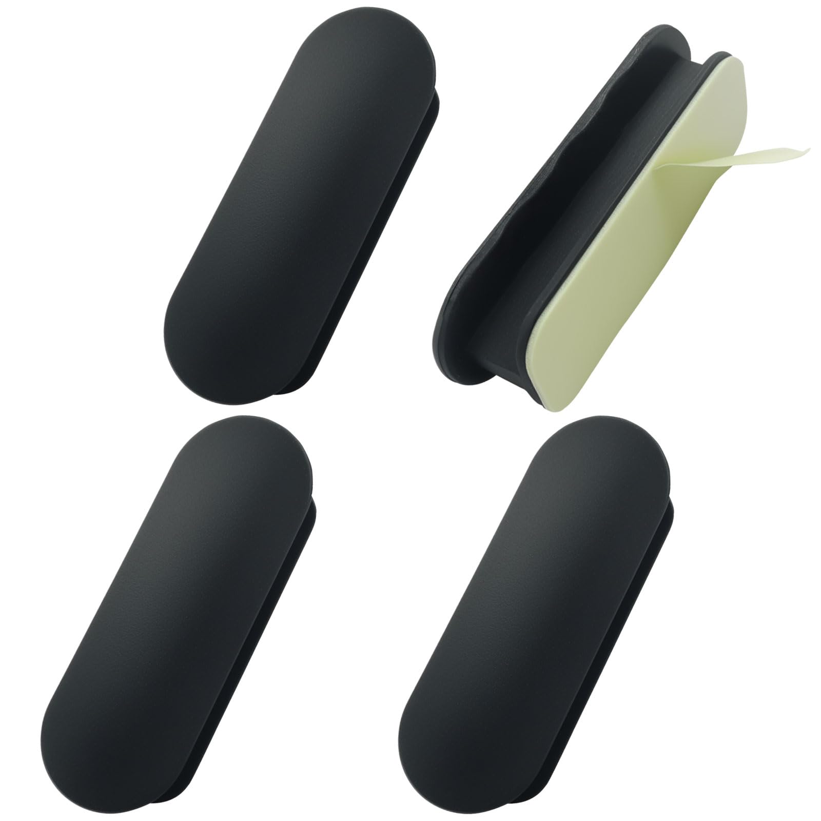 Cjueiom 4 Pack Self Adhesive Pull Handles, Plastic NoDrill StickOn Removable Handle Helpers for Kitchen Cabinets, Drawers, Windows, Sliding Closets, Furniture, Black