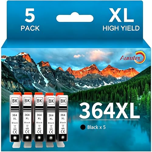 Aurotec 364XL Cartuchos Tinta Negro Compatible con HP 364xl 5 Pack