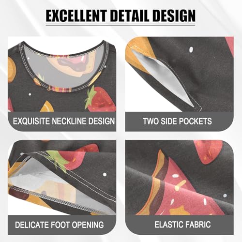 ALAZA Pizza Strawberry Cartoon Pajamas Short Sleeve 2 Piece Sleepwear Top and Bottom Pajama Set Unisex4