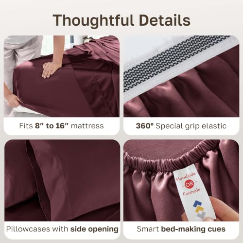 Image of California Design Den 800 Thread Count King Size Cotton Sheets, Red Wine | 100% Cotton Sateen Backed by Good Housekeeping Seal - Soft & Thick, 16 inch Deep Pocket, All-Around Elastic, 4 Pc Set, Easy Care