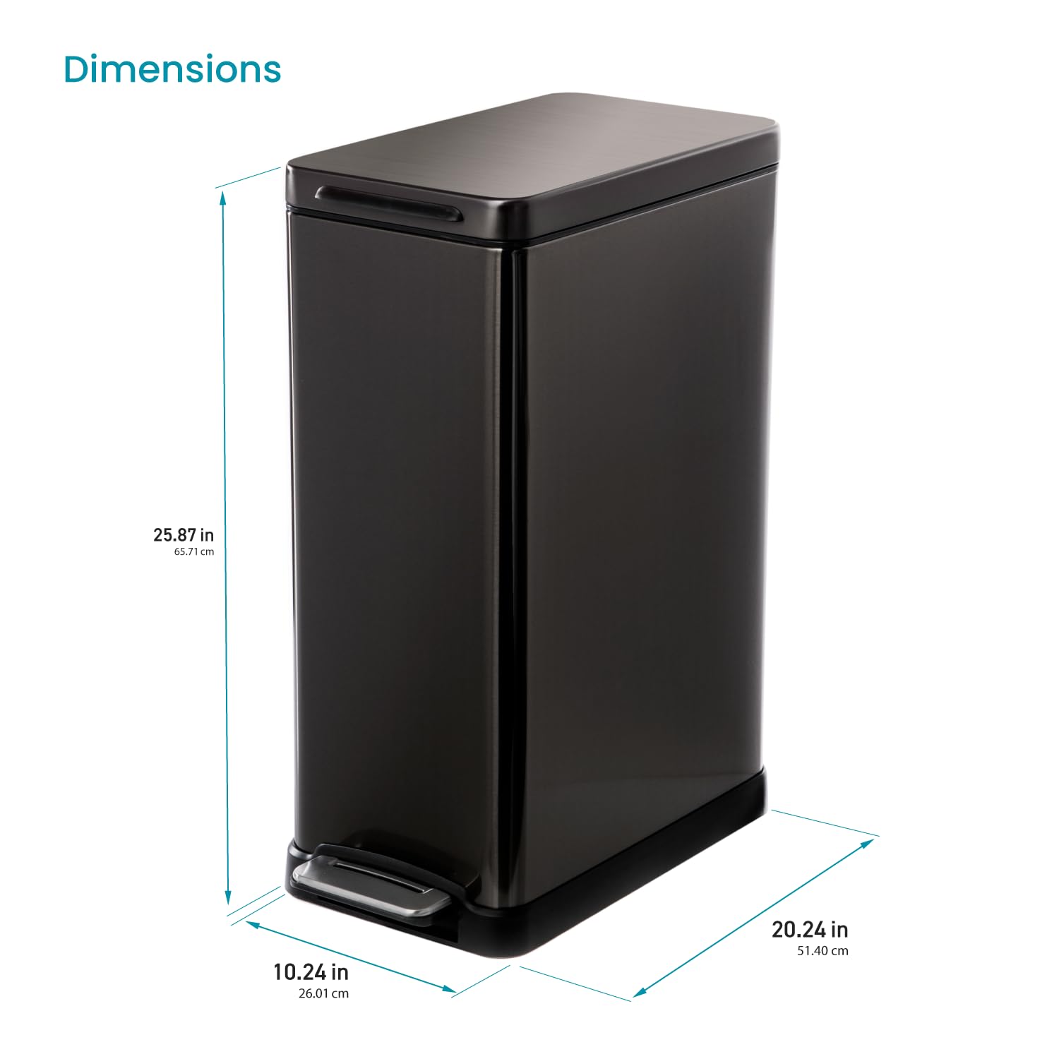 Home Zone Living Schlanker Küchenabfalleimer mit langsam schließendem Deckel und Trittpedal, Edelstahl, Schwarz, 45 Liter, Gen 2