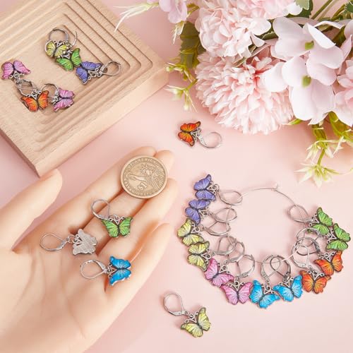 SUNNYCLUE 1 Box 24Pcs Butterfly Stitch Markers Cute Crochet Markers Enamel Planner Charms Removable Leverback Earrings Hooks Knit Stitch Marker Charm for Crocheting Knitting jewellery Making Supplies - Image 3