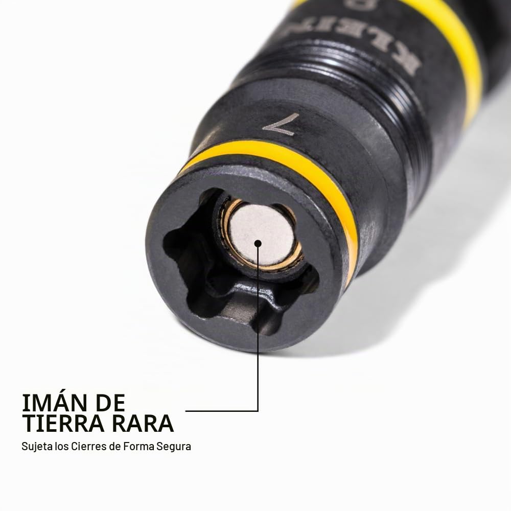 Klein Tools 32934M | Juego de vasos impact 8 en 1 métricos | Medidas 7 8 10 12 13 14 15 17 mm | Herramienta profesional para atornilladores de impacto