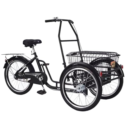 大人用三輪車 高齢者用ペダル自転車 20インチ 3輪クルーザーバイク荷物の運搬 パークライド 高さ調整可能 1人掛け/2人掛けシート付き 取り外し可能な日よけ付き 大きなカゴ付き ショッピング レクリエーション女性 男性 車用カゴ,A2