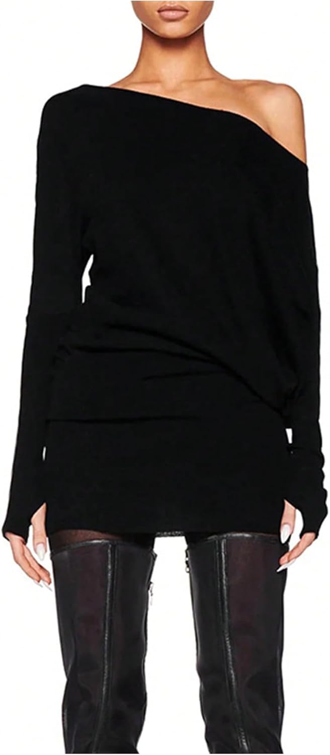 Floerns Women's Off The Shoulder Fall Dress Long Sleeve Going Out Bodycon Mini Dresses - Image 5