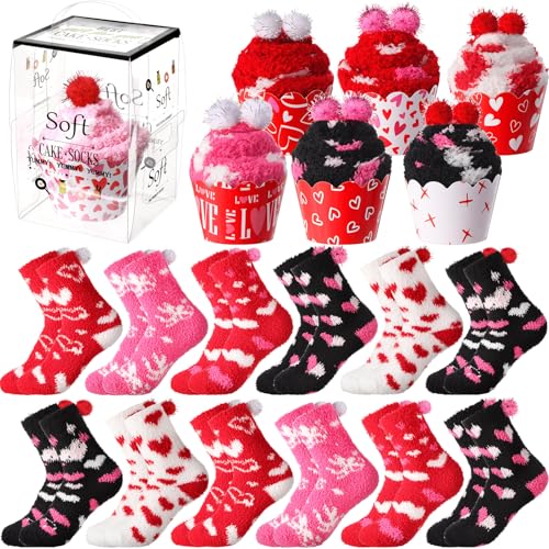 Geyoga Valentine’s Fuzzy Heart Socks (12 Pairs)
