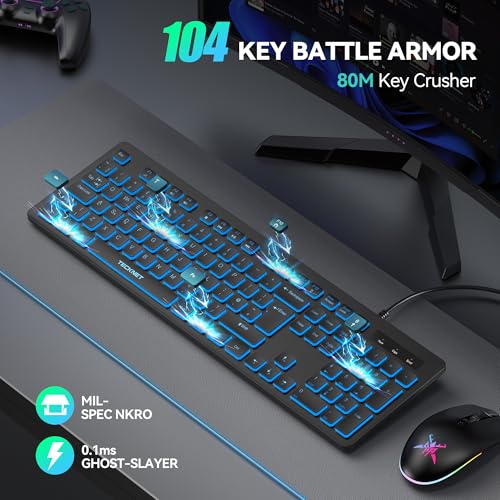 TECKNET Wired USB Keyboard, Backlit 7-Colors & Adjustable Brightness,Full-Size Keyboard with Numeric Keypad, Spill-Resistant Design, QWERTY UK Layout, Compatible with PC Laptop Desktop Windows - Image 4